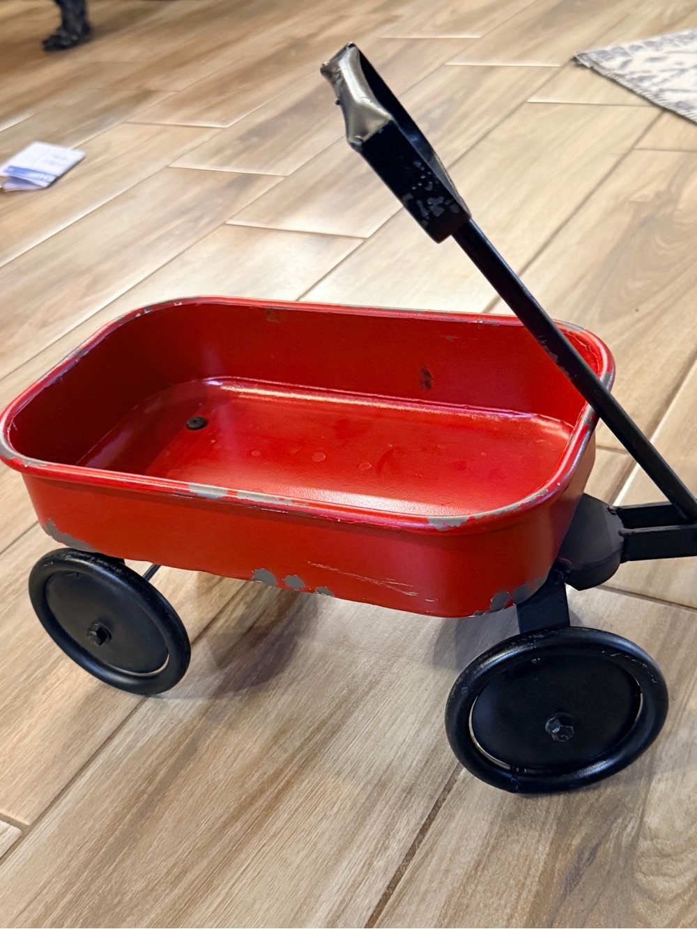 Vintage-inspired mini red wagon toy